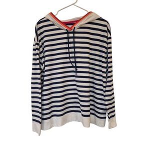 St. John's Bay Women's Navy & White Striped Cotton/Poly Lightweight Hoodie NEW